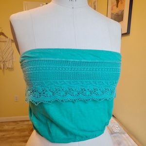 Green Strapless Crop Top